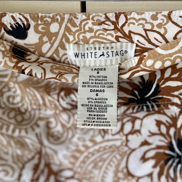 White Stag Stretch Mini Skort Brown Floral Mini Skirt Tropical 97% Cotton Size 6 - Picture 4 of 4